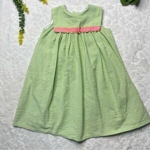 Vintage Chabre Seersucker A-line Sleeveless Flap Collar Dress in Green Pink 2T